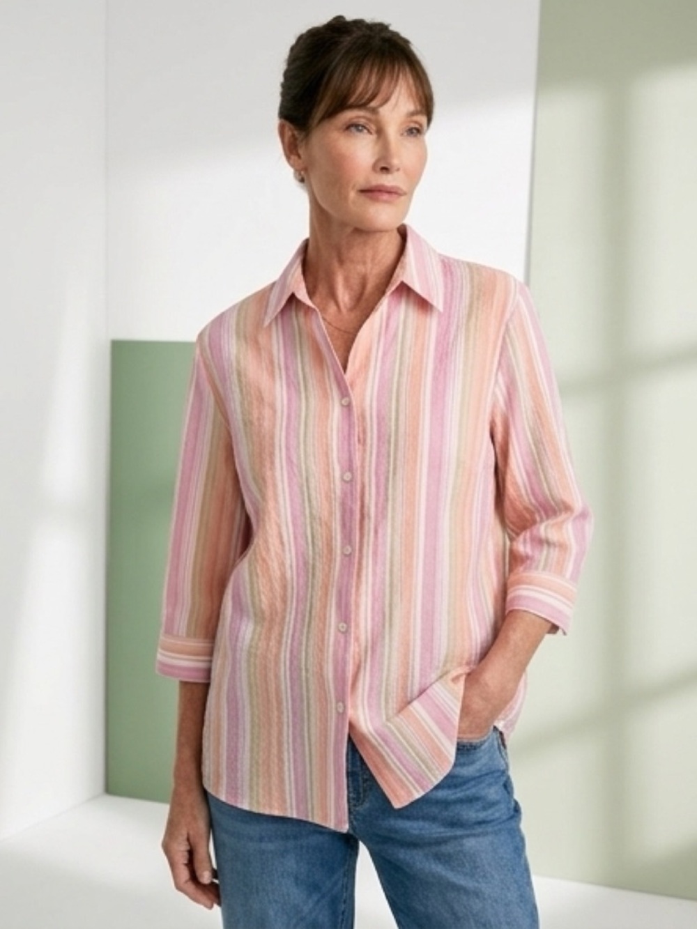 Kim Rogers -‎ Pastel Stripe Button‑Up Shirt – Size 14